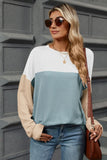 Contrast Round Neck Long Sleeve T-Shirt