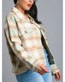 Cropped Flannel Jacket in Sage and Nutmeg