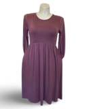 Gathered Waist Pocketed Midi Dress in Smokey Plum