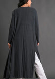 Long Line Ribbed Duster in Steel Blue