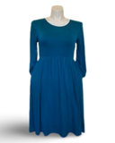 Gathered Waist Pocketed Midi Dress in Teal