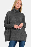 Oversized Brushed Melange Hacci Turtleneck Sweater