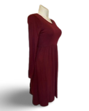 Gathered Waist Pocketed Midi Dress in Burgundy