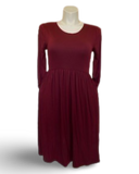 Gathered Waist Pocketed Midi Dress in Burgundy