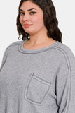 Zenana Full Size Contrast Stitching Brushed Ribbed Hacci Knit Top