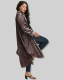 Stretch Velvet Shacket Shirt in Warm Pewter