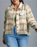 Cropped Flannel Jacket in Sage and Nutmeg