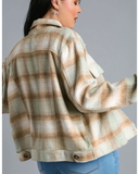 Cropped Flannel Jacket in Sage and Nutmeg