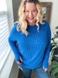 Ribbed Thumbhole Sleeve Lightweight Sweater in Various Colors