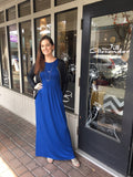 Gathered Waist Pocketed Maxi Dress in Royal Blue