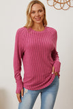 Ribbed Thumbhole Sleeve Lightweight Sweater in Various Colors