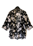 Fly Like a Butterfly Chiffon Kimono Black Jacket with Daisies