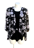 Fly Like a Butterfly Chiffon Kimono Black Jacket with Daisies