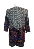 Printed Tunic with Embroidered Neck Line in Black and Gray Multicolor