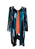 Long Varigated Sweater Duster in Teal, Brown and Black